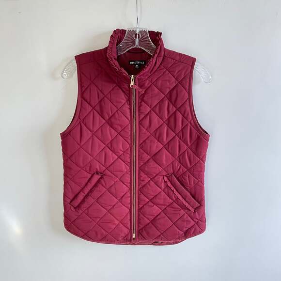 J. Crew Mercantile Burgundy Quilted Ruffle Vest - Picture 2 of 6